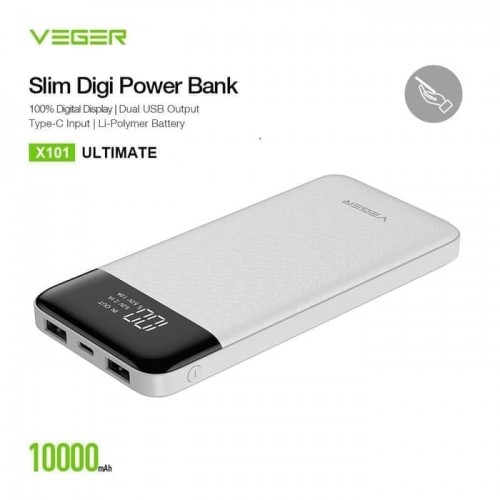 POWERBANK VEGER X101 Ultimate 10.000mAH LED Display ORIGINAL Kualitas TERBAIK