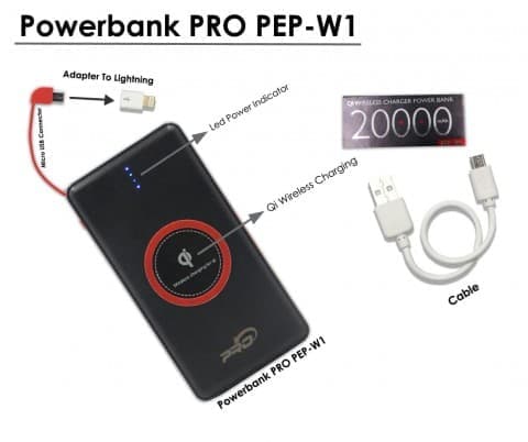 Power Bank Pro Slim Wireless PEP-W1 LED 20000 mAh