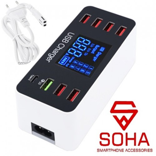 SOHA A9 Plus - Charger Multi 8 Port USB LCD Display Intelligent Fast Charge QC3.0 Type-C 5V