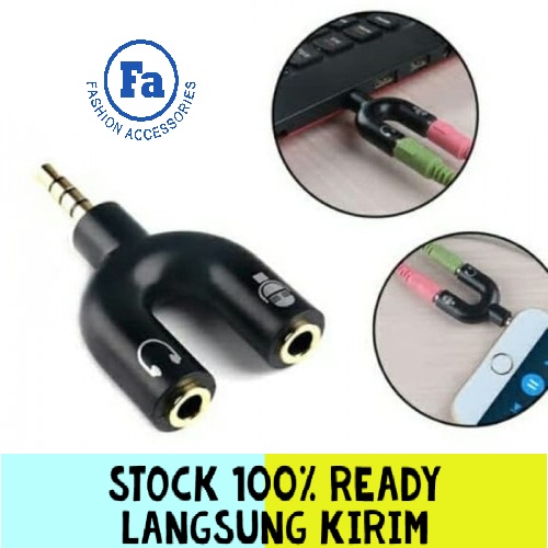 Audio Splitter Jack 3.5mm Male to dual female U Shape 2in1 (Mic & Aux Audio Headset)