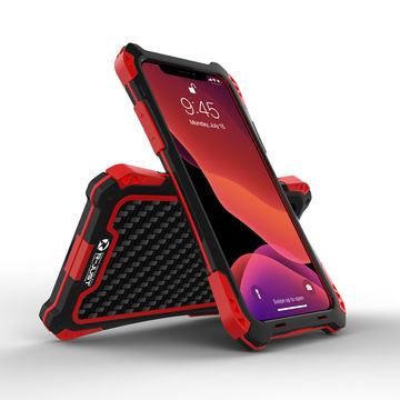 Case iPhone 11 Pro Max 6.5 - R-JUST ShocKproof Carbon Fiber Silicone Skin + Metal Back Case