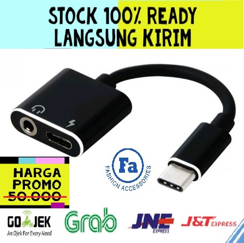 J-020 2 in 1 Type C to 3.5mm Jack AUX Audio Headphone USB Adapter Charger Cable Black STRDY