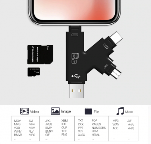 NK-909 4in1 Flash Device USB Micro SD TF 8pin Card Reader
