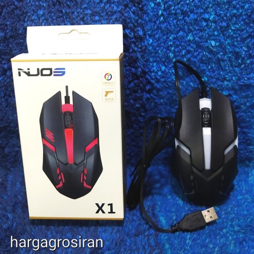 NUOS X1 - Mouse Gaming Komputer / Laptop - Ukuran Pas di Tangan ada Lampu LED nya