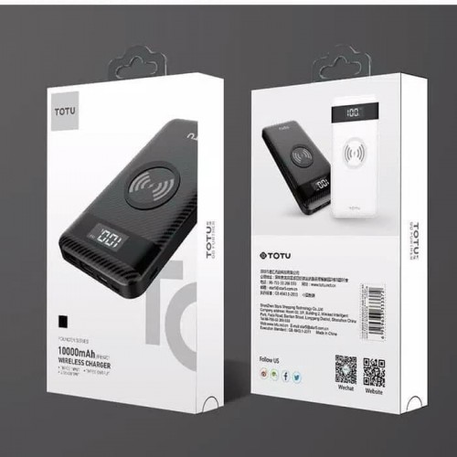 Totu Design 10000mAH Wireless Power Bank 2 USB Ports Dan 3-in-1 Mirco Type-C Iphone Cable CPBW-06